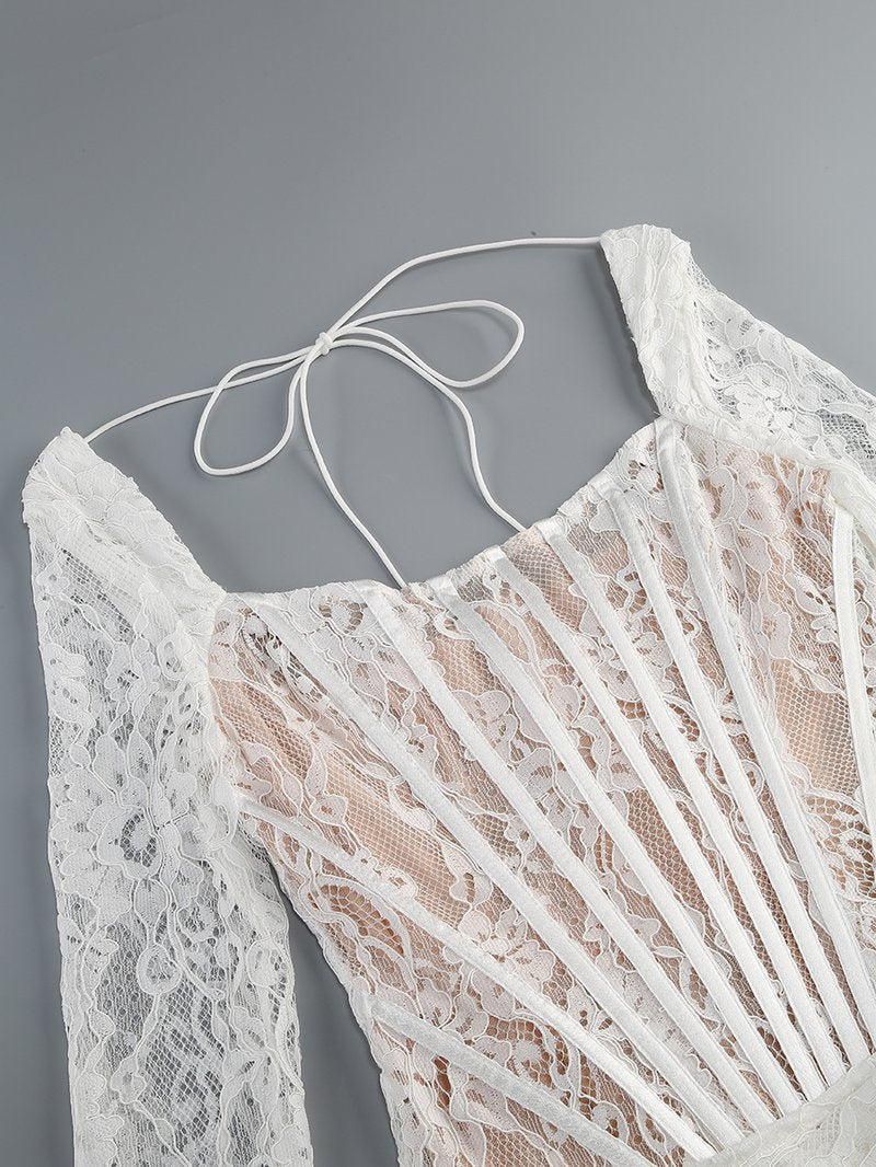 Lace Long Sleeve Corset Mini Dress H6502