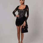 Lace Long Sleeve Corset Mini Dress H6502