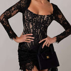 Lace Long Sleeve Corset Mini Dress H6502