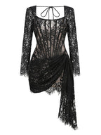 Lace Long Sleeve Corset Mini Dress H6502