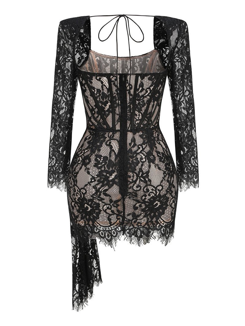 Lace Long Sleeve Corset Mini Dress H6502