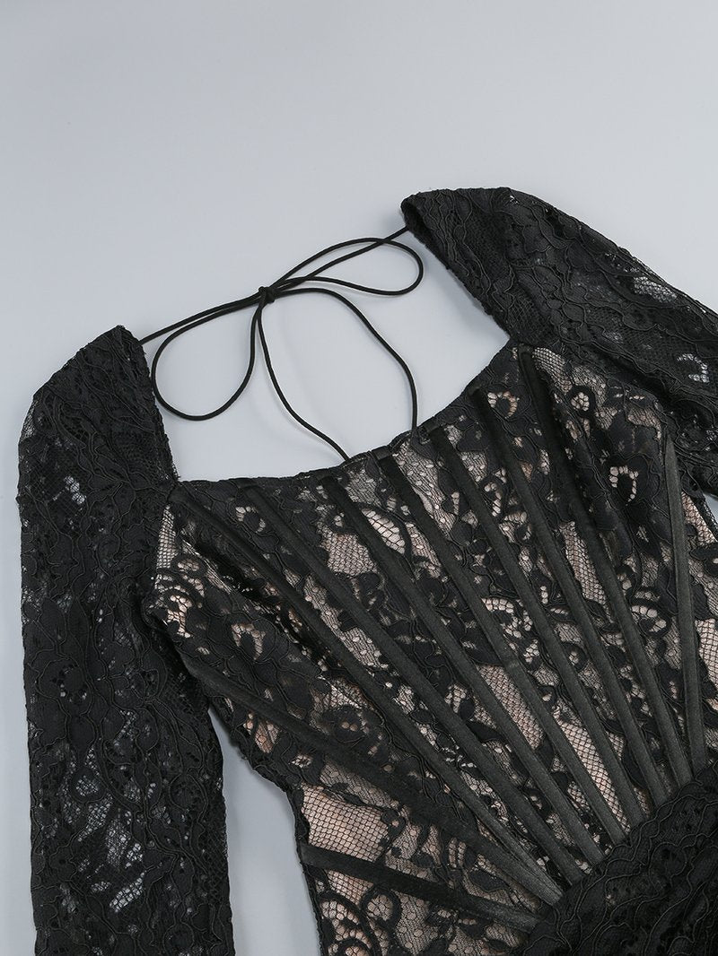Lace Long Sleeve Corset Mini Dress H6502