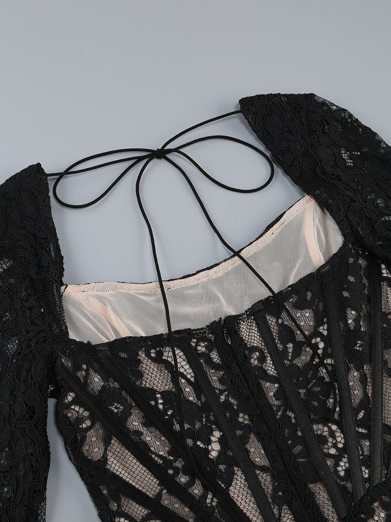 Lace Long Sleeve Corset Mini Dress H6502