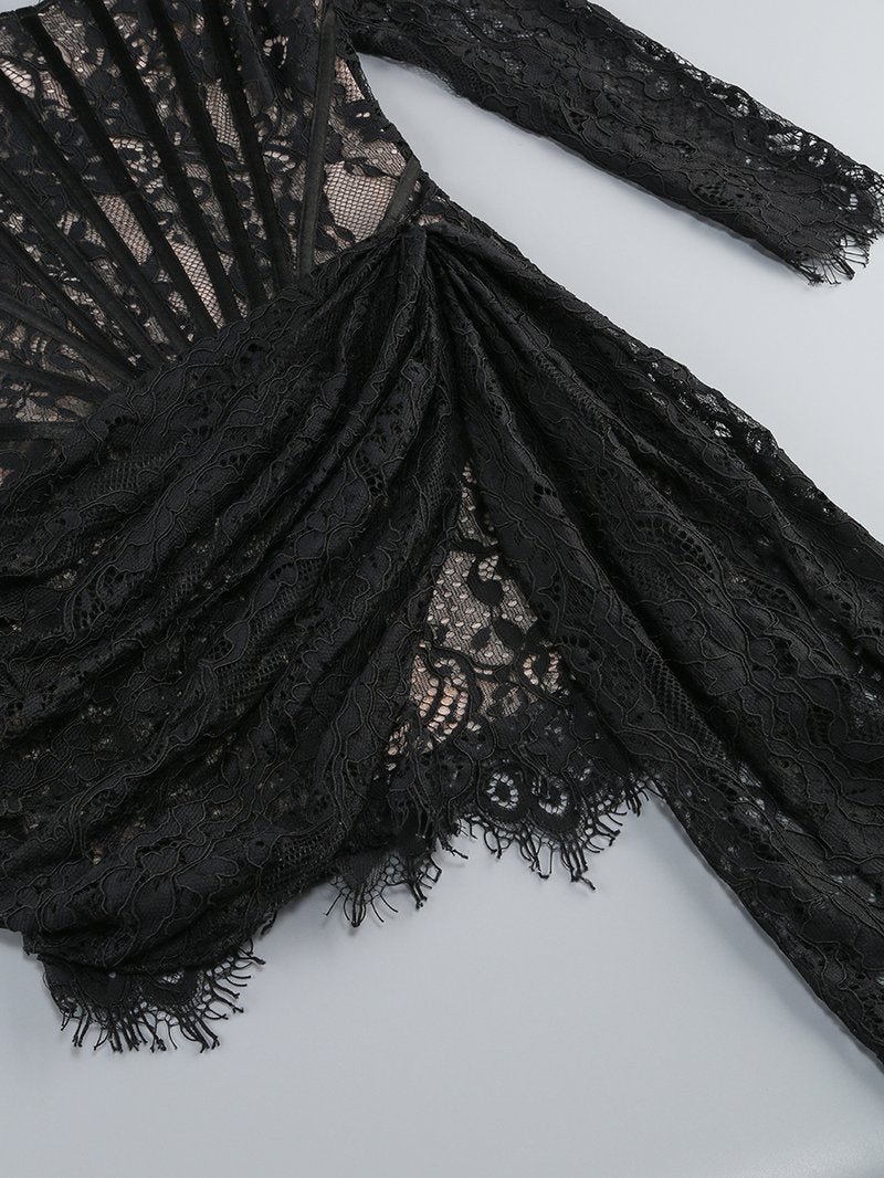 Lace Long Sleeve Corset Mini Dress H6502