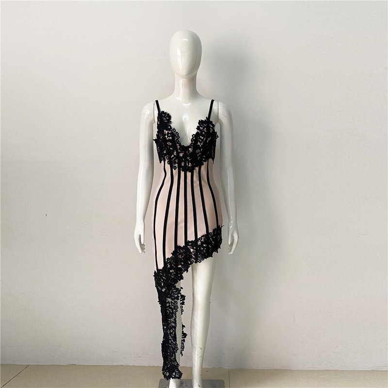 Lace Panel Bodycon Maxi Dress H6149
