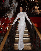 Lace Sheath Long Sleeve Evening Dress H6994