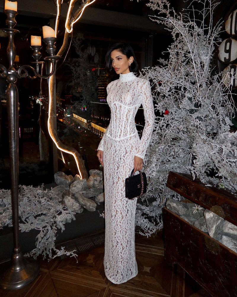 Lace Sheath Long Sleeve Evening Dress H6994