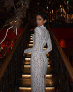Lace Sheath Long Sleeve Evening Dress H6994