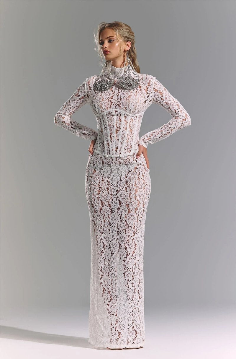 Lace Sheath Long Sleeve Evening Dress H6994