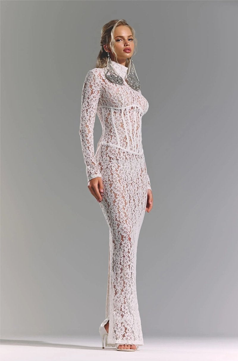 Lace Sheath Long Sleeve Evening Dress H6994