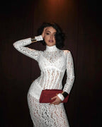 Lace Sheath Long Sleeve Evening Dress H6994