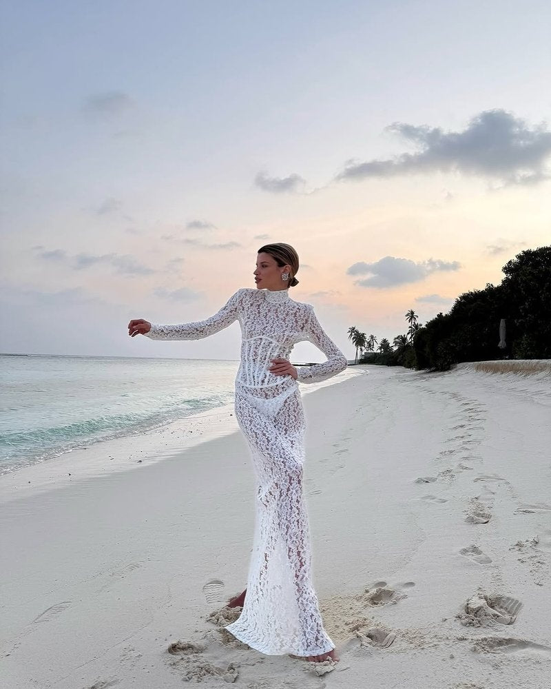 Lace Sheath Long Sleeve Evening Dress H6994