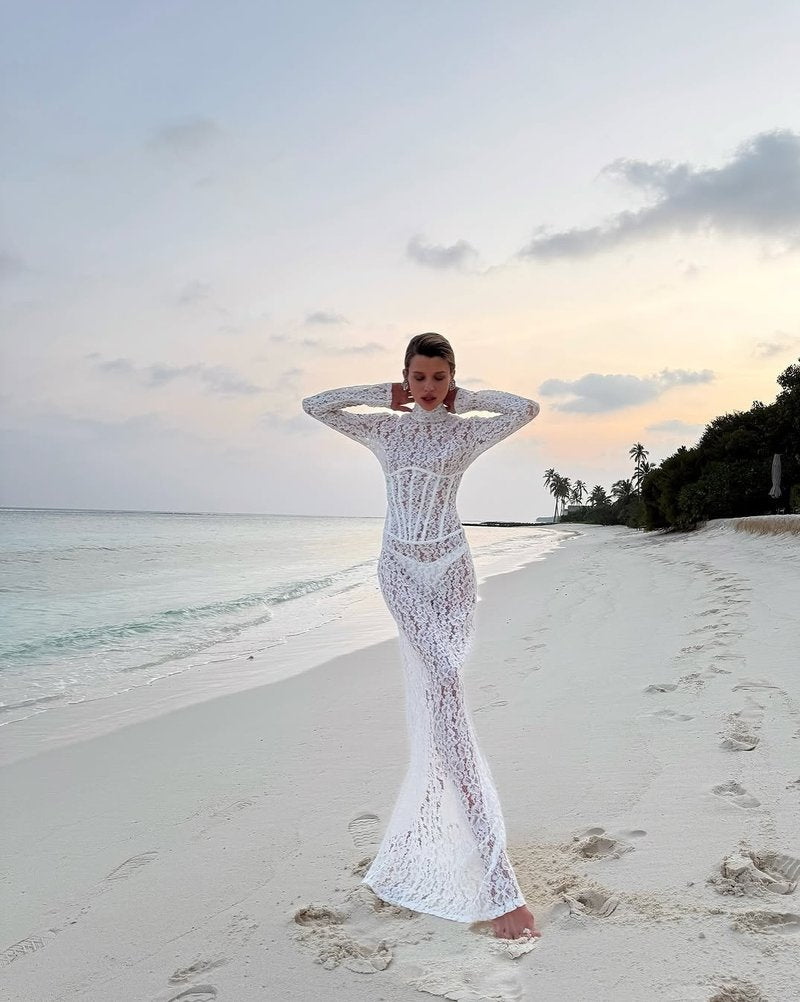 Lace Sheath Long Sleeve Evening Dress H6994