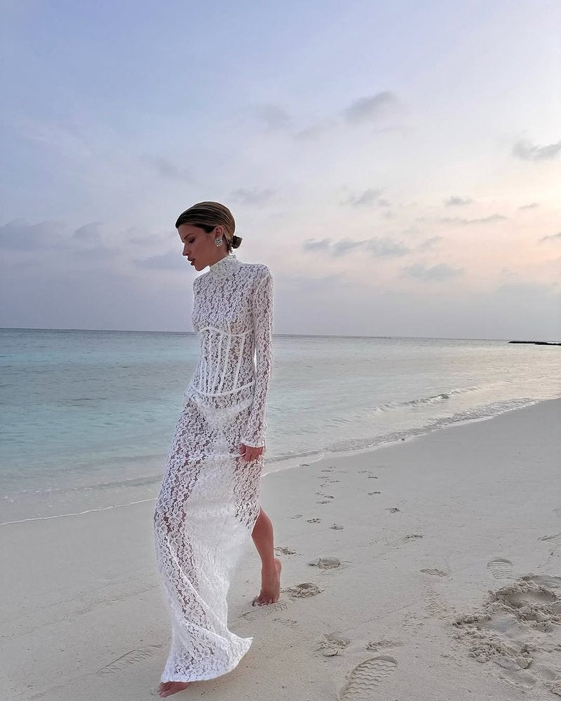Lace Sheath Long Sleeve Evening Dress H6994