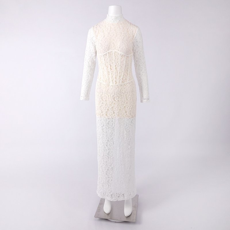 Lace Sheath Long Sleeve Evening Dress H6994