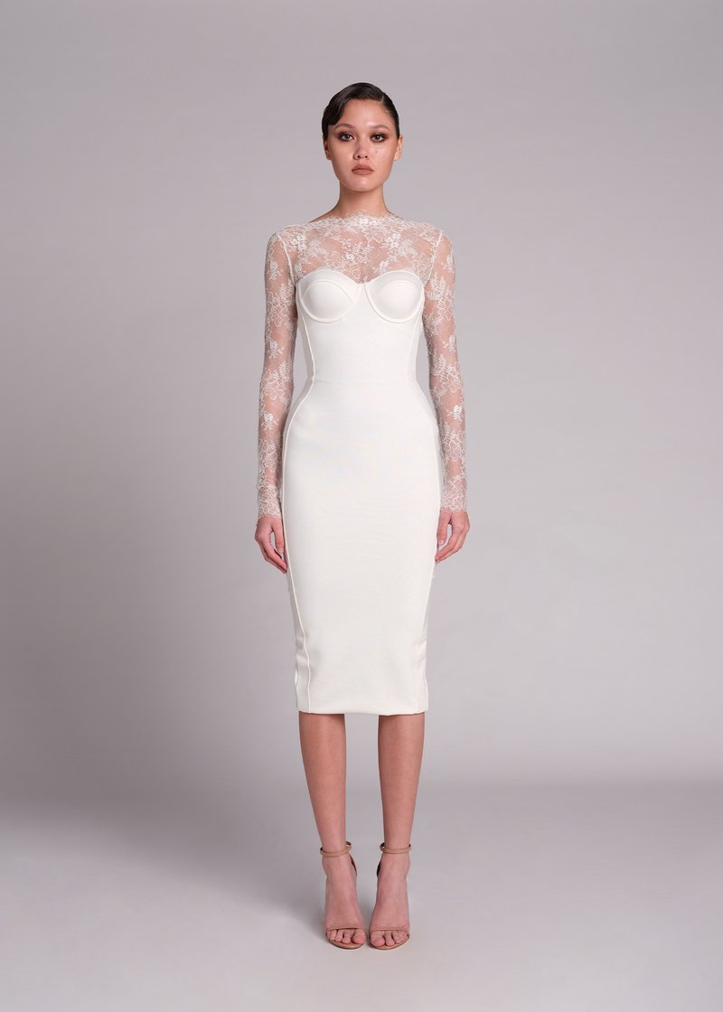 Lace Sleeve Sheer Bodysuit Dress H6005