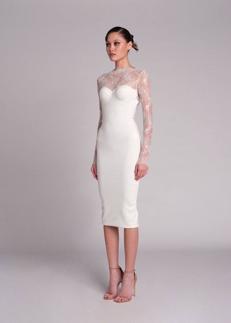Lace Sleeve Sheer Bodysuit Dress H6005
