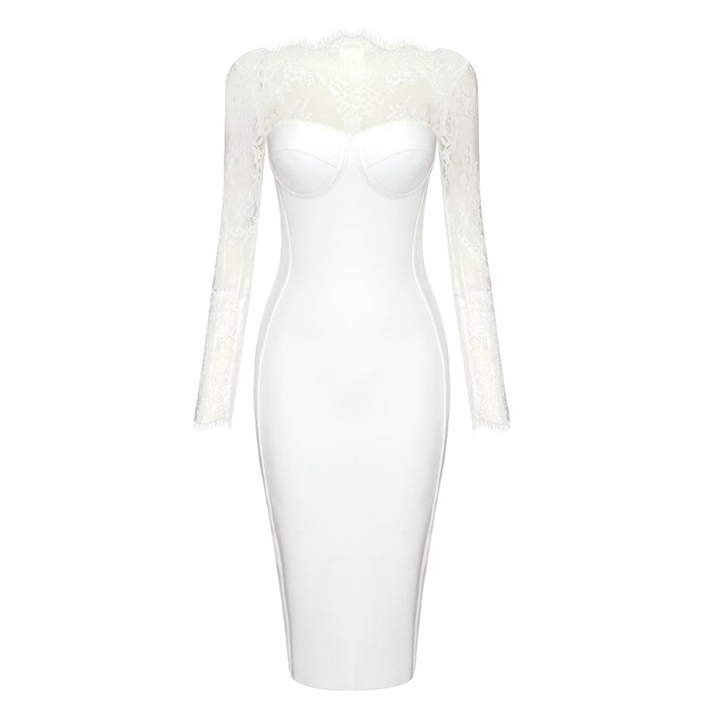 Lace Sleeve Sheer Bodysuit Dress H6005