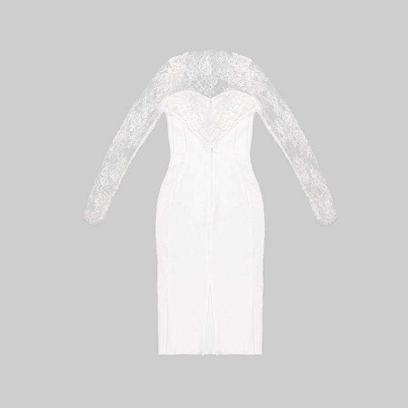 Lace Sleeve Sheer Bodysuit Dress H6005