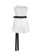 Lace Strapless Romper with Black Bow H6851