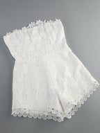 Lace Strapless Romper with Black Bow H6851