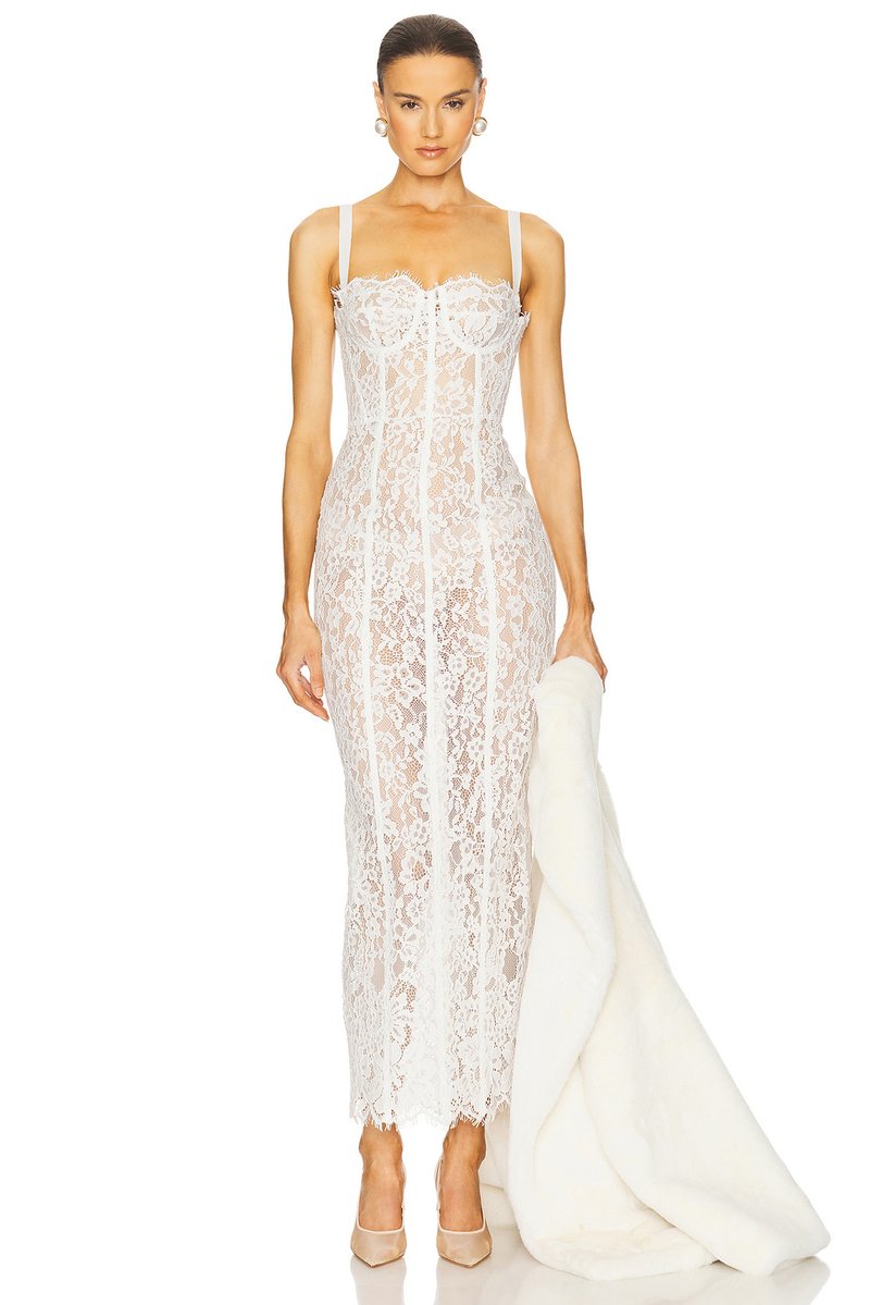 Lace Strapless Sheer Maxi Dress H6761