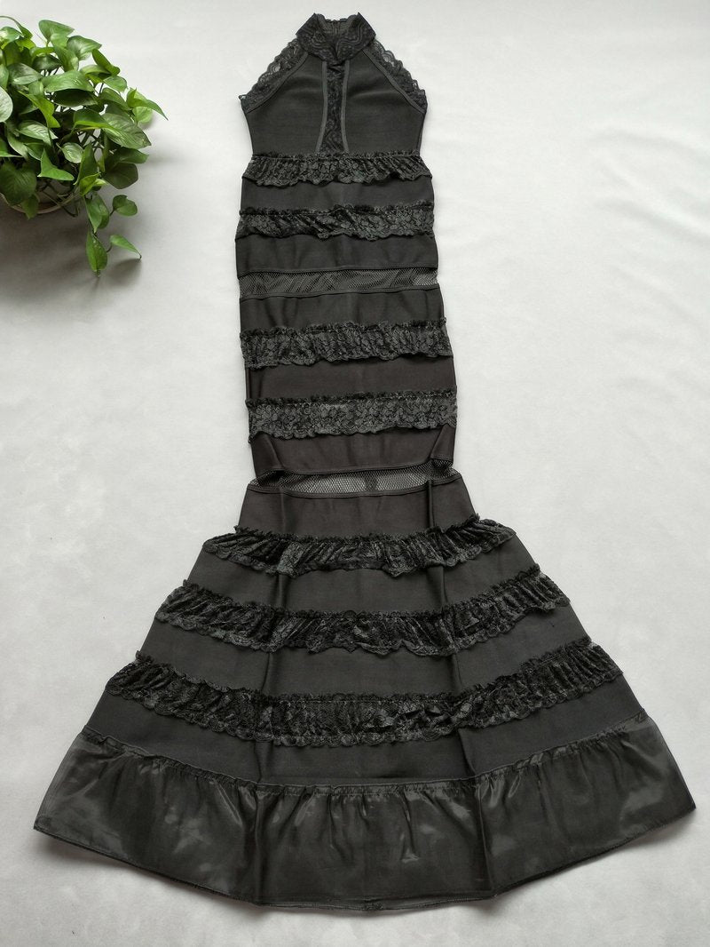 Lace Tiered Halter Mermaid Dress H704