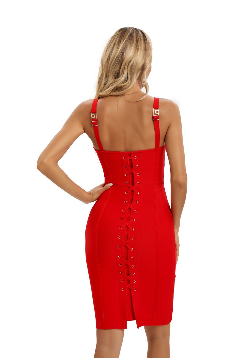 Lace-Up Side Black Bandage Dress H5814