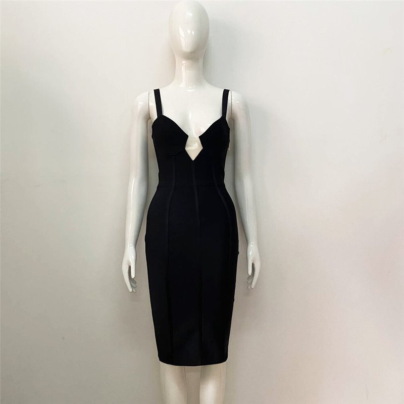 Lace-Up Side Black Bandage Dress H5814