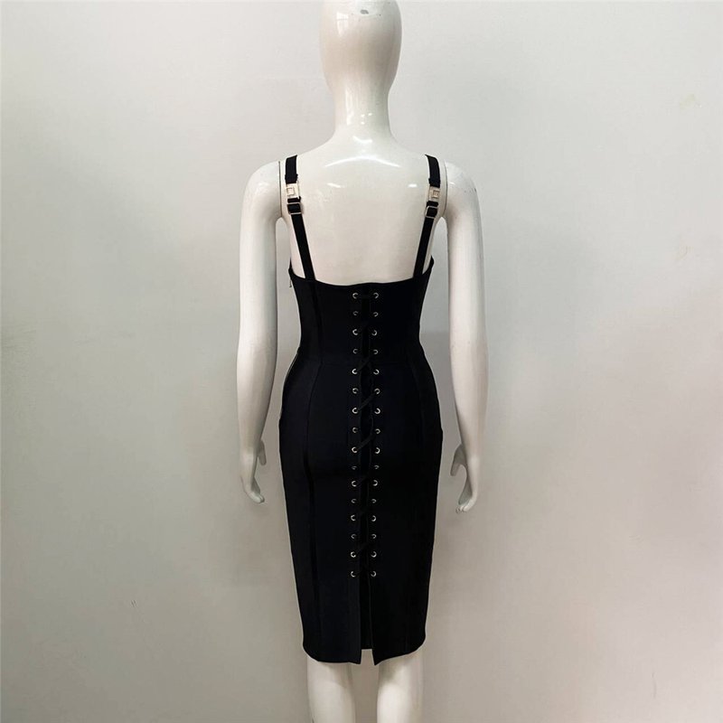 Lace-Up Side Black Bandage Dress H5814