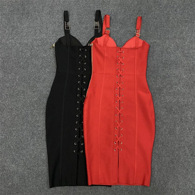 Lace-Up Side Black Bandage Dress H5814