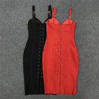 Lace-Up Side Black Bandage Dress H5814