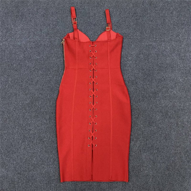 Lace-Up Side Black Bandage Dress H5814