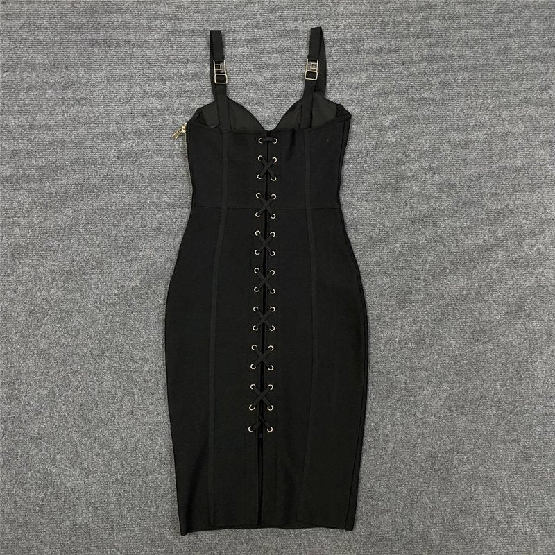 Lace-Up Side Black Bandage Dress H5814