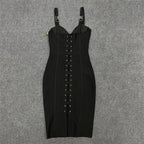 Lace-Up Side Black Bandage Dress H5814