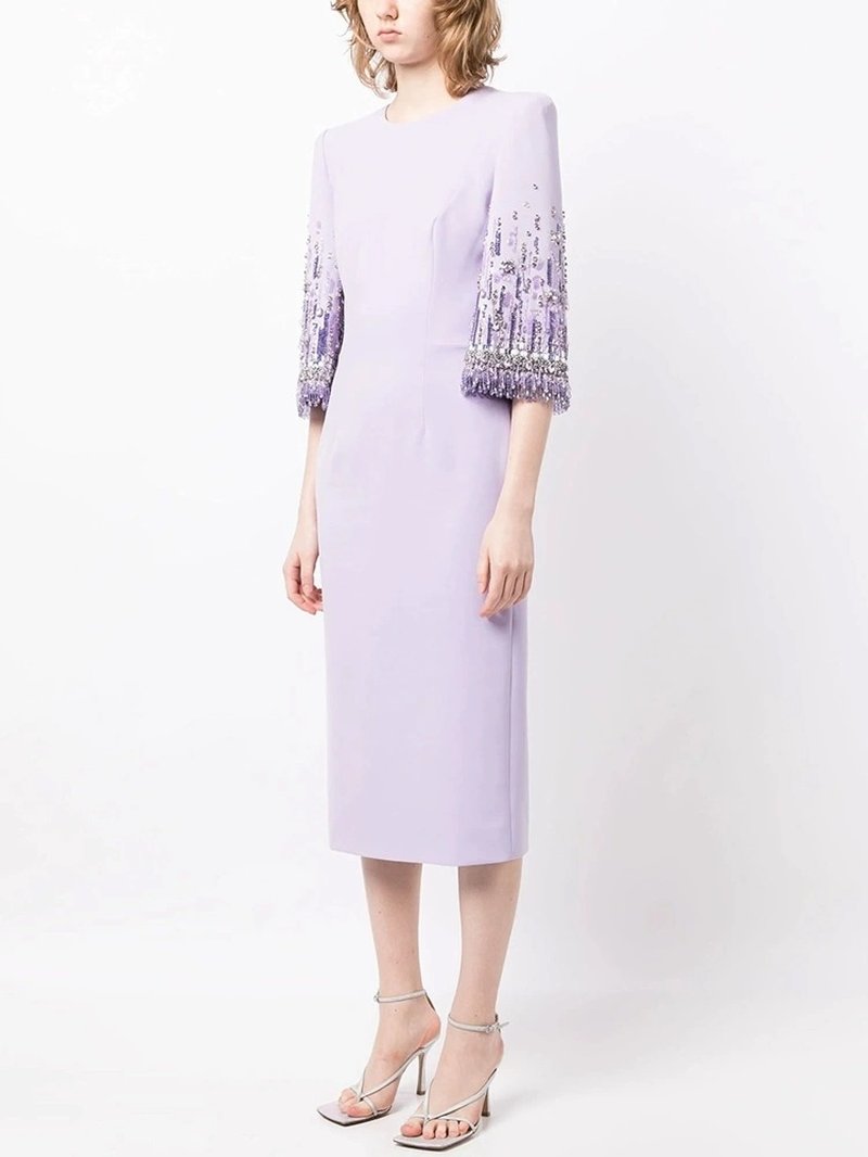 Lavender Beaded Sleeve Midi Dress H6598
