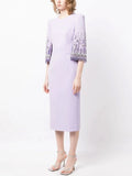 Lavender Beaded Sleeve Midi Dress H6598