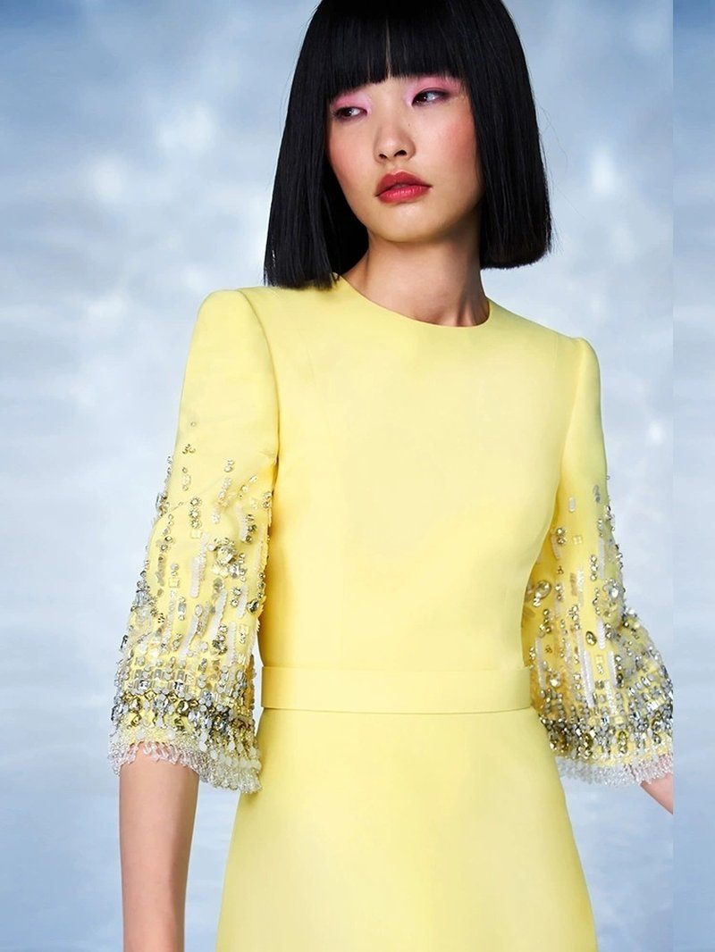 Lavender Beaded Sleeve Midi Dress H6598