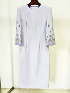 Lavender Beaded Sleeve Midi Dress H6598