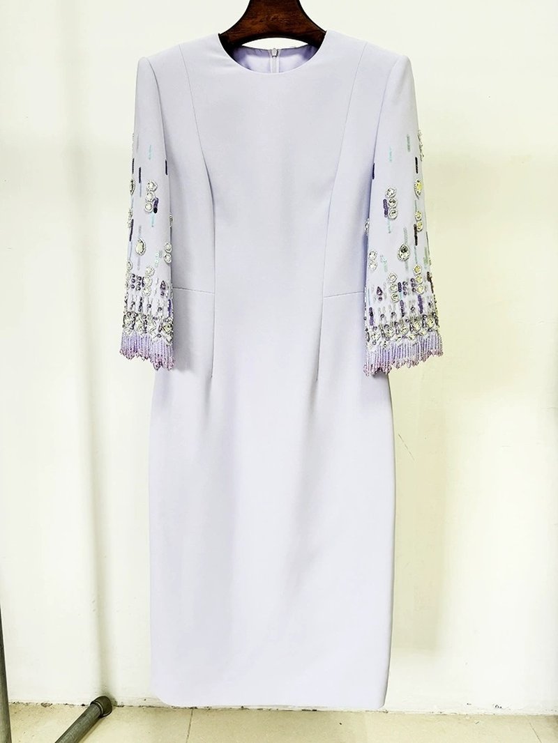 Lavender Beaded Sleeve Midi Dress H6598