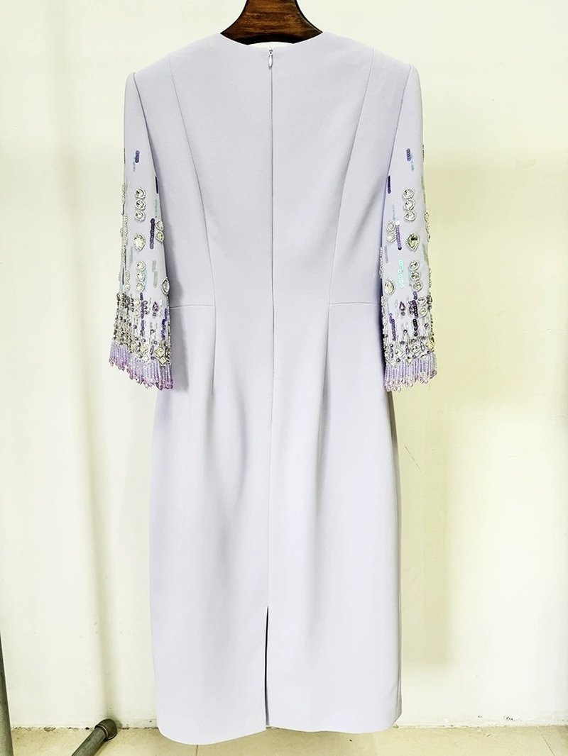 Lavender Beaded Sleeve Midi Dress H6598