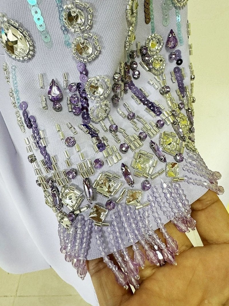Lavender Beaded Sleeve Midi Dress H6598