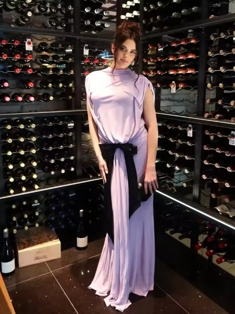Lavender Cutout Back Maxi Dress with Black Bow H6765