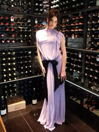 Lavender Cutout Back Maxi Dress with Black Bow H6765