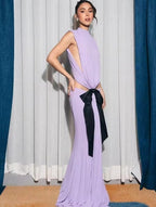 Lavender Cutout Back Maxi Dress with Black Bow H6765