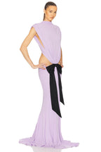 Lavender Cutout Back Maxi Dress with Black Bow H6765