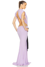 Lavender Cutout Back Maxi Dress with Black Bow H6765