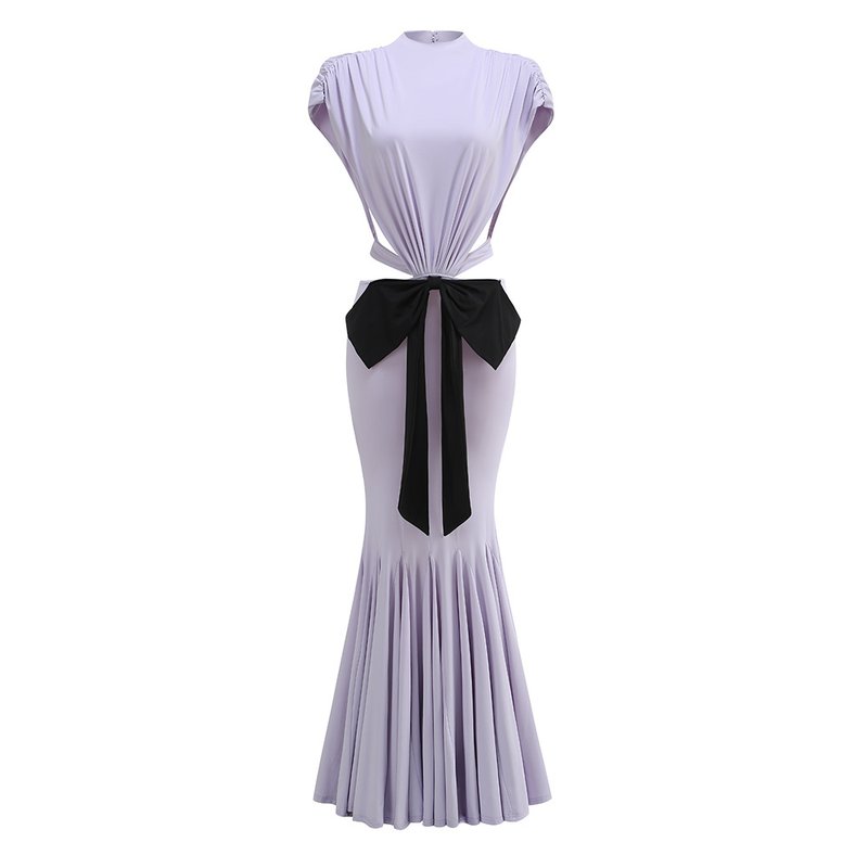 Lavender Cutout Back Maxi Dress with Black Bow H6765