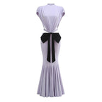 Lavender Cutout Back Maxi Dress with Black Bow H6765