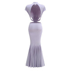 Lavender Cutout Back Maxi Dress with Black Bow H6765